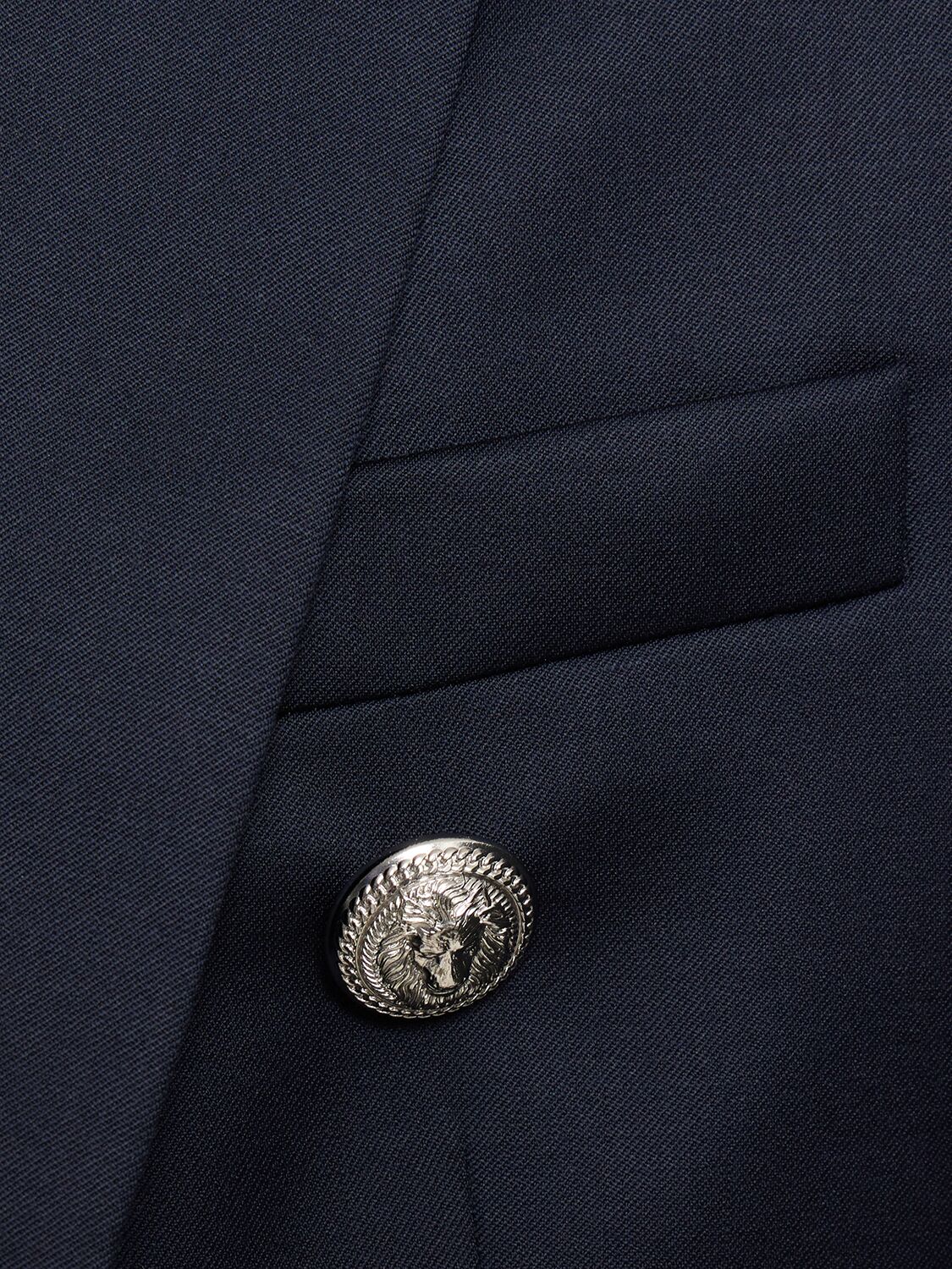 Shop Balmain Wool Button Down Jacket In Navy
