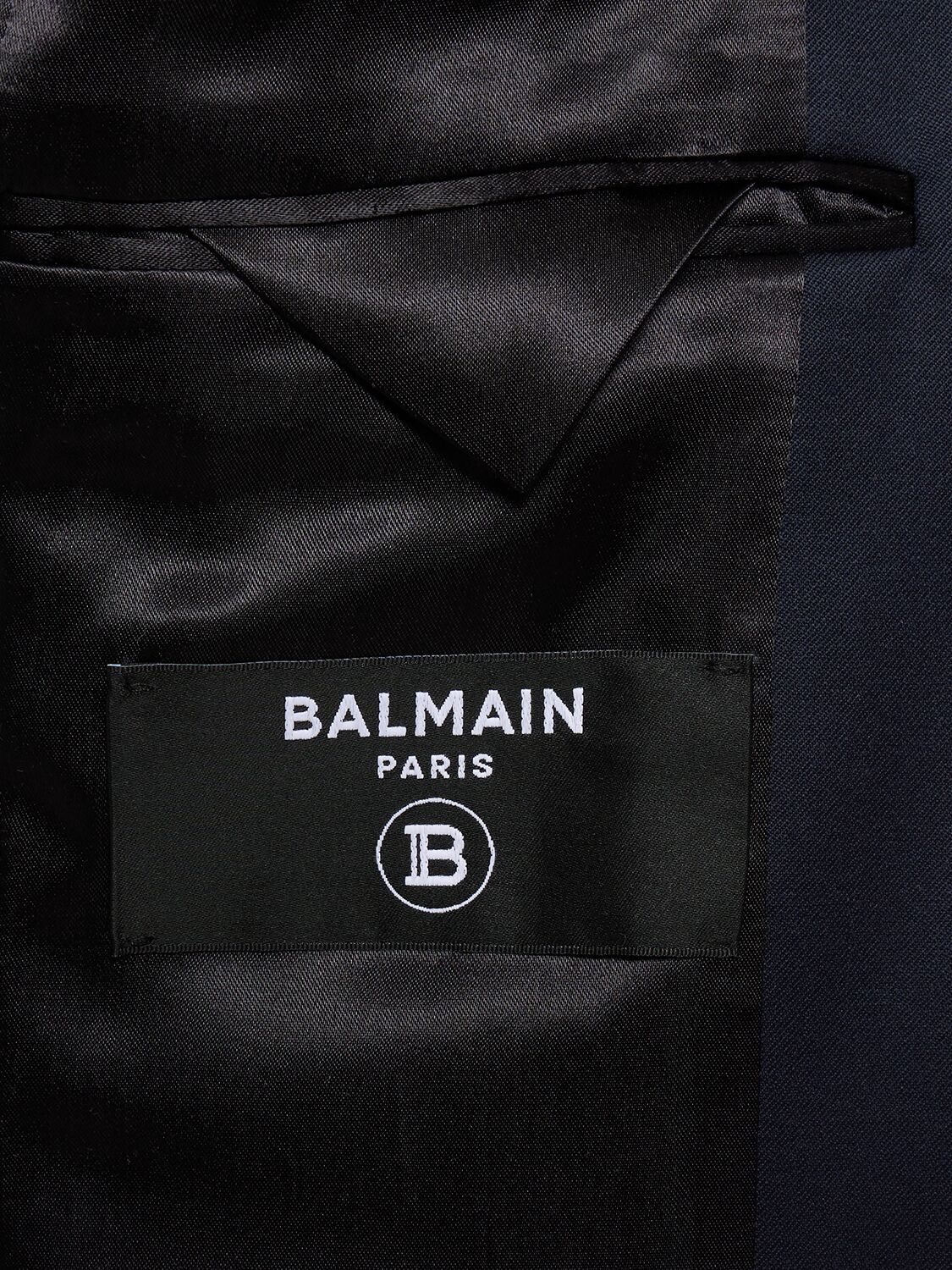 Shop Balmain Wool Button Down Jacket In Navy