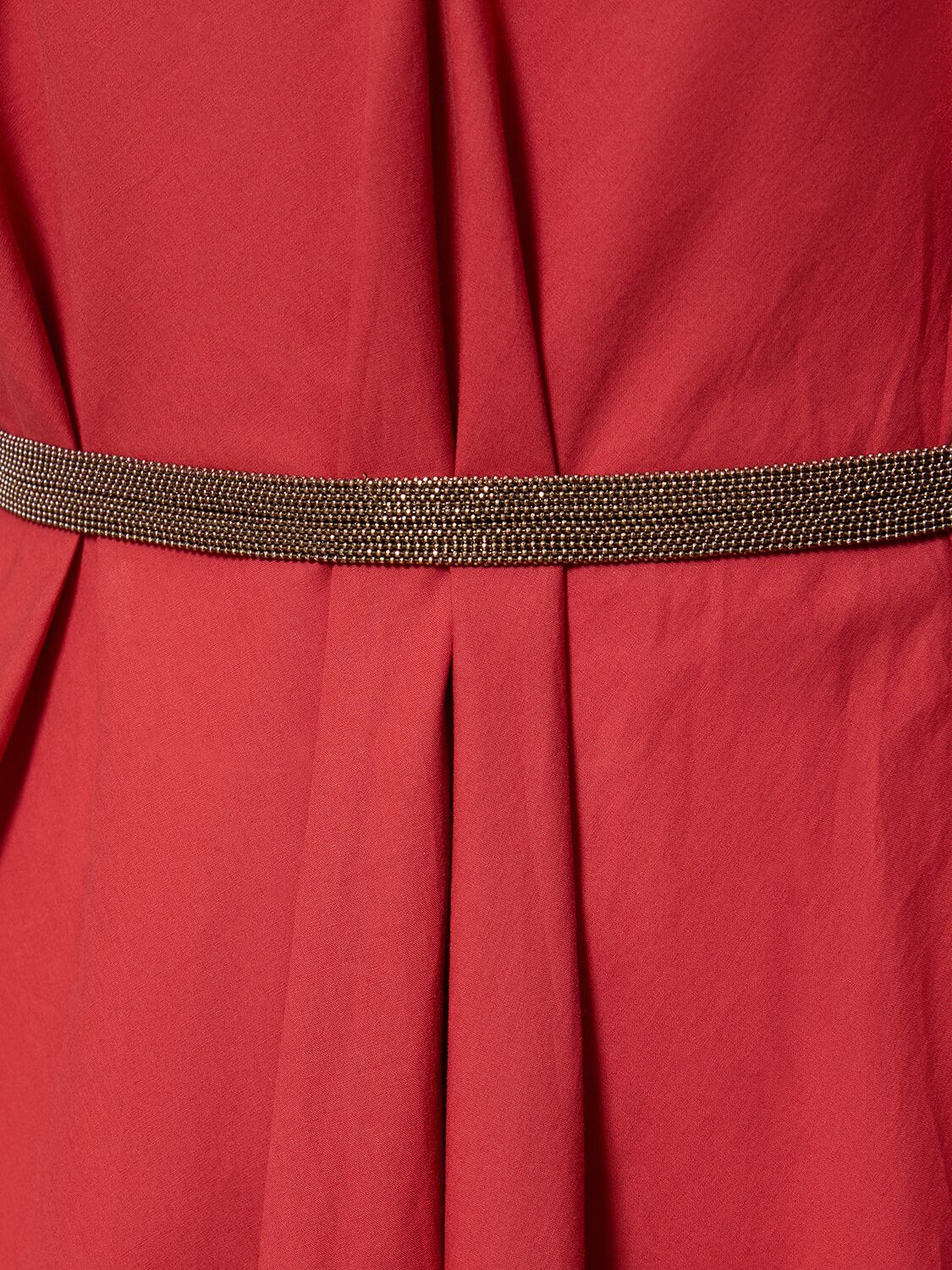 Shop Brunello Cucinelli Belted Cotton Poplin Midi Dress In Red