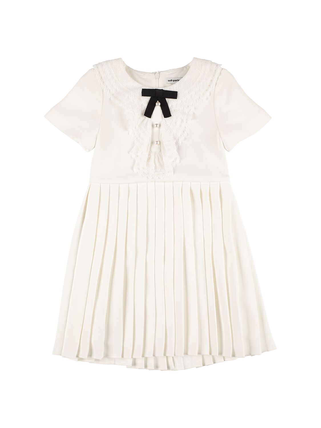 Self-portrait Kids' Pleated Lace-trim Dress (3-10 Years) In White
