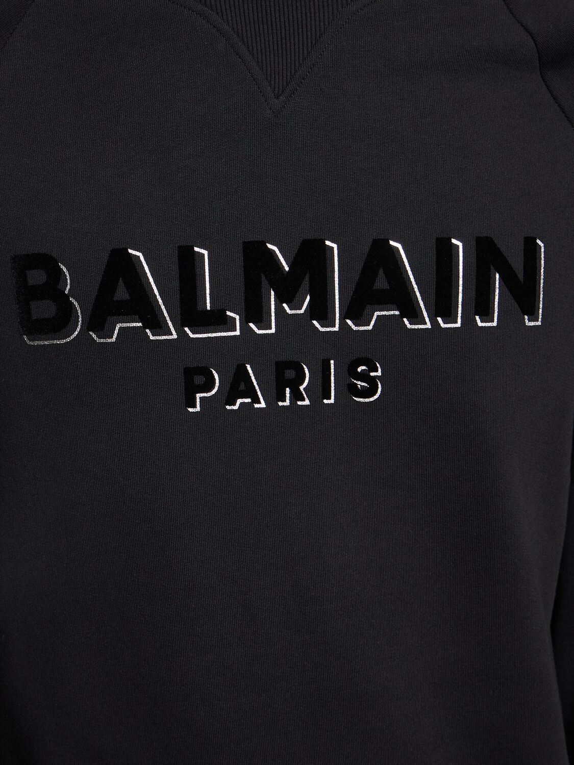 Shop Balmain Flocked & Foiled Logo Sweatshirt In Black,silver