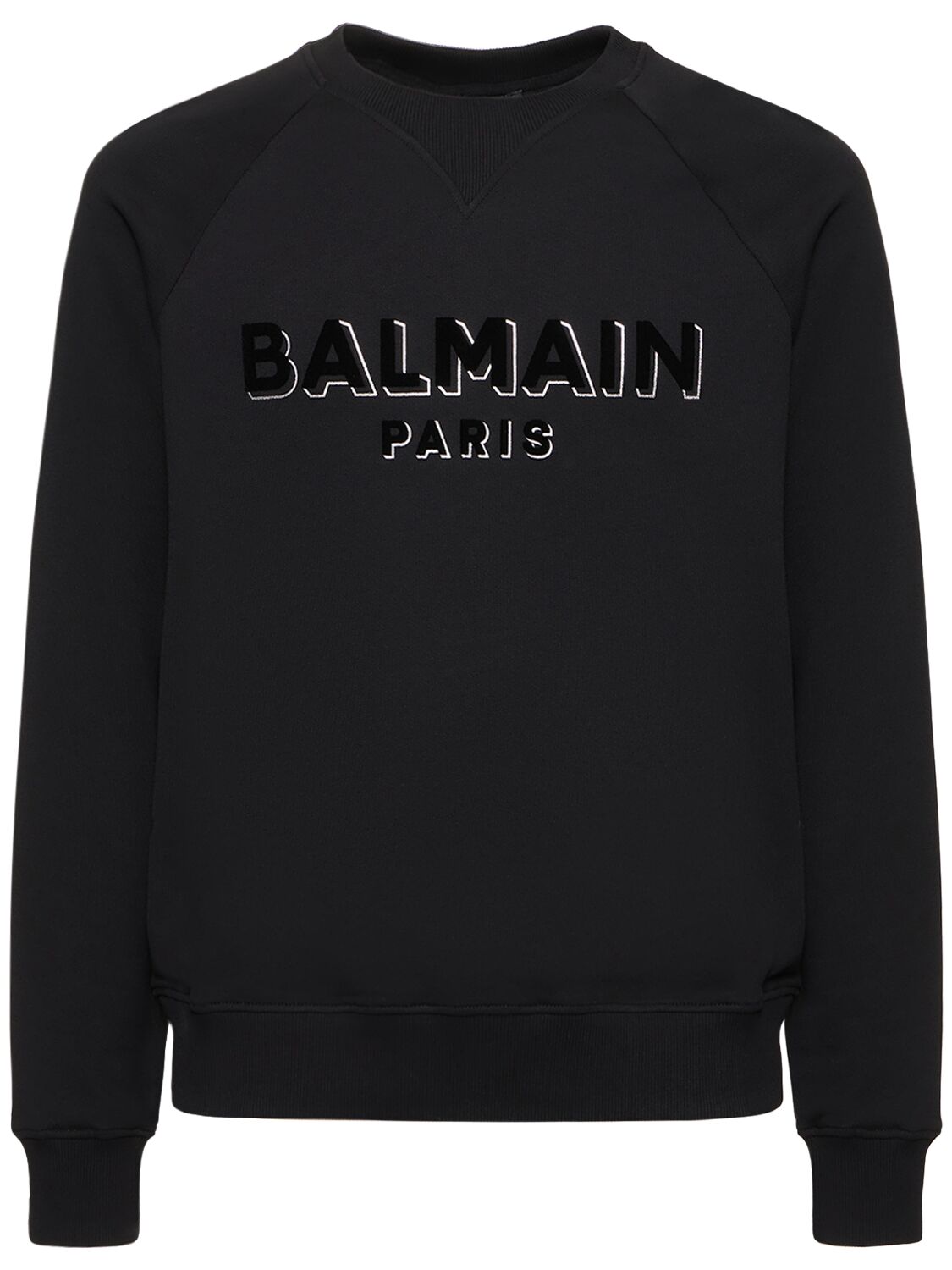 Balmain Sweatshirt Mit Beflocktem Und Foliertem Logo In Black,silver
