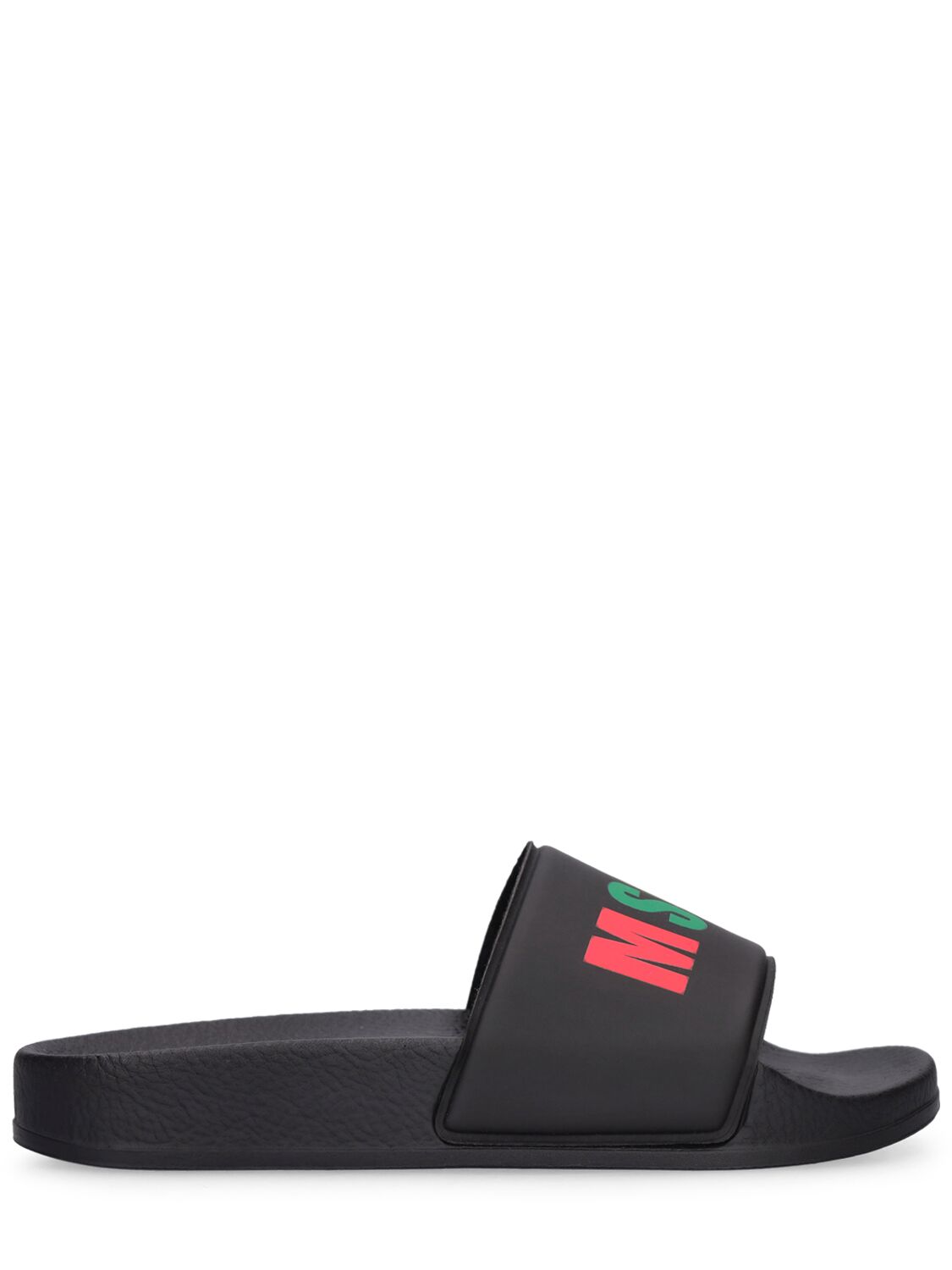 Msgm Embroidered Logo Rubber Slide Sandals In Black,multi