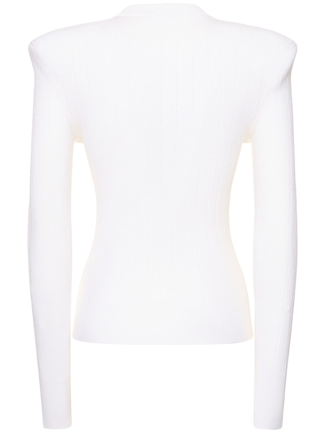 Shop Balmain Rib Knit Viscose Sweater In White