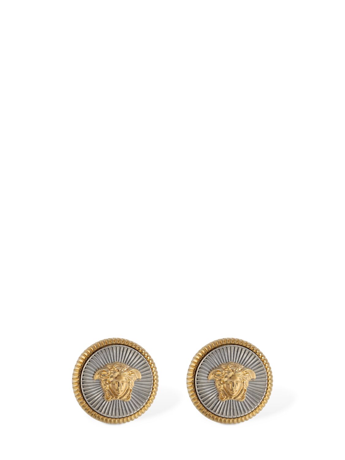 Versace Medusa Coin Stud Earrings In Silver,gold