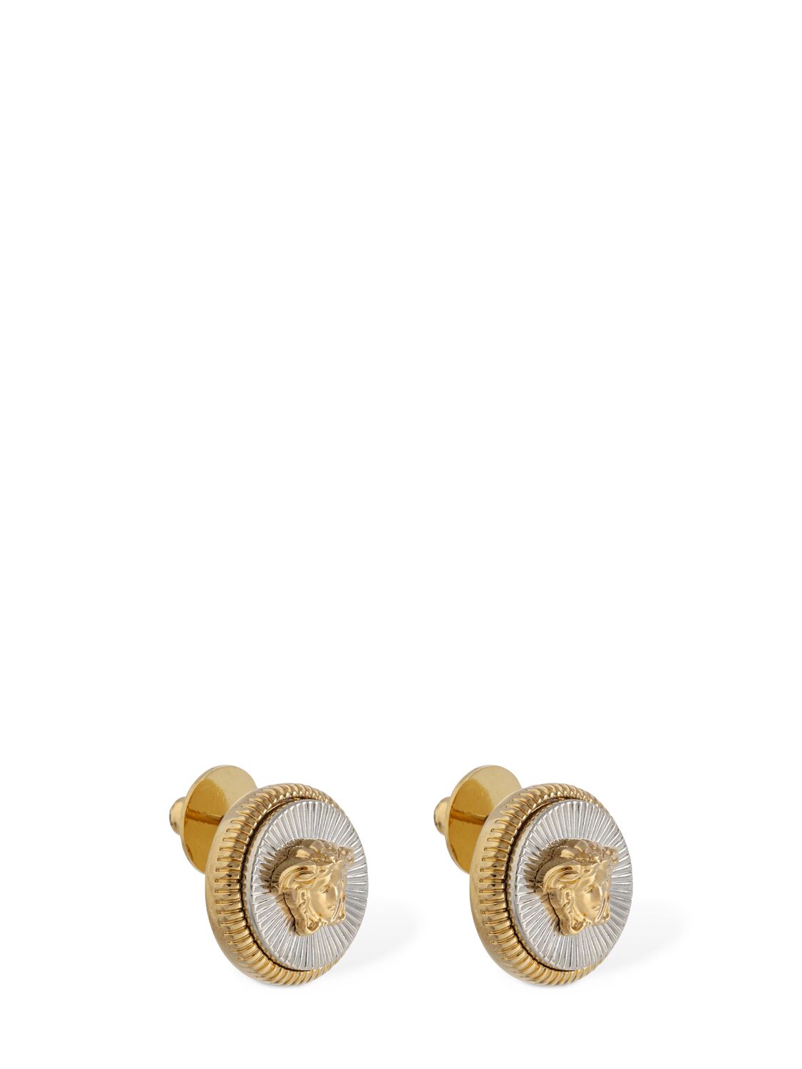 Shop Versace Medusa Coin Stud Earrings In Silver,gold