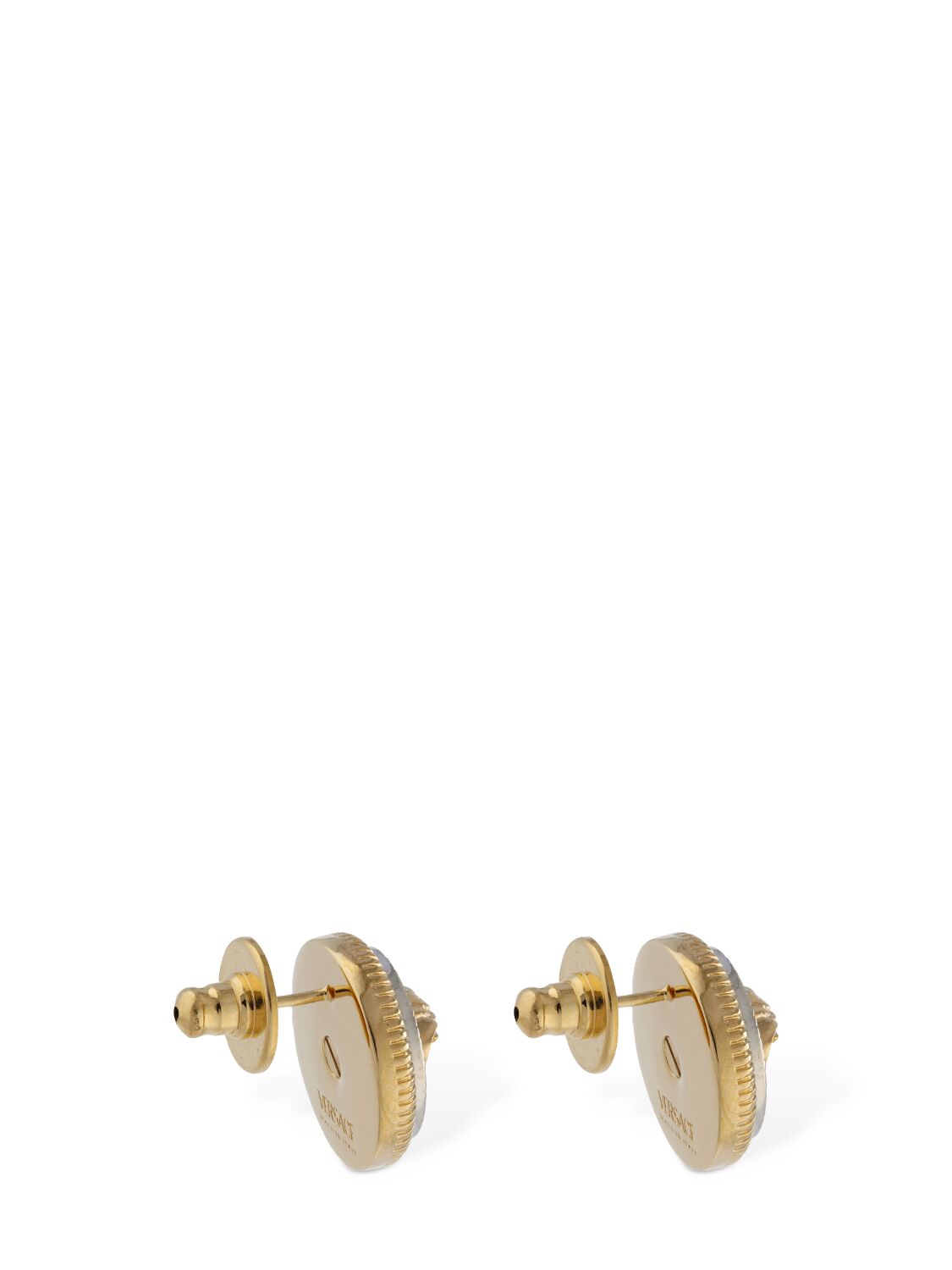 Shop Versace Medusa Coin Stud Earrings In Silver,gold