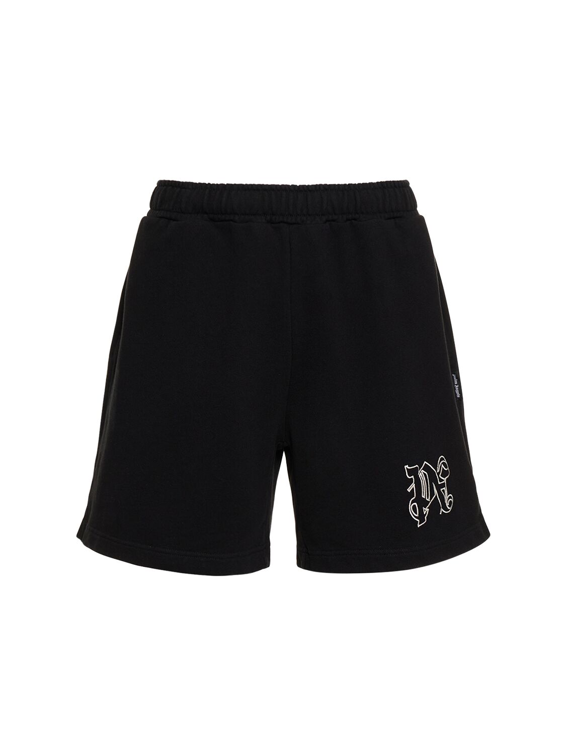 Shop Palm Angels Monogram Cotton Sweat Shorts In Black