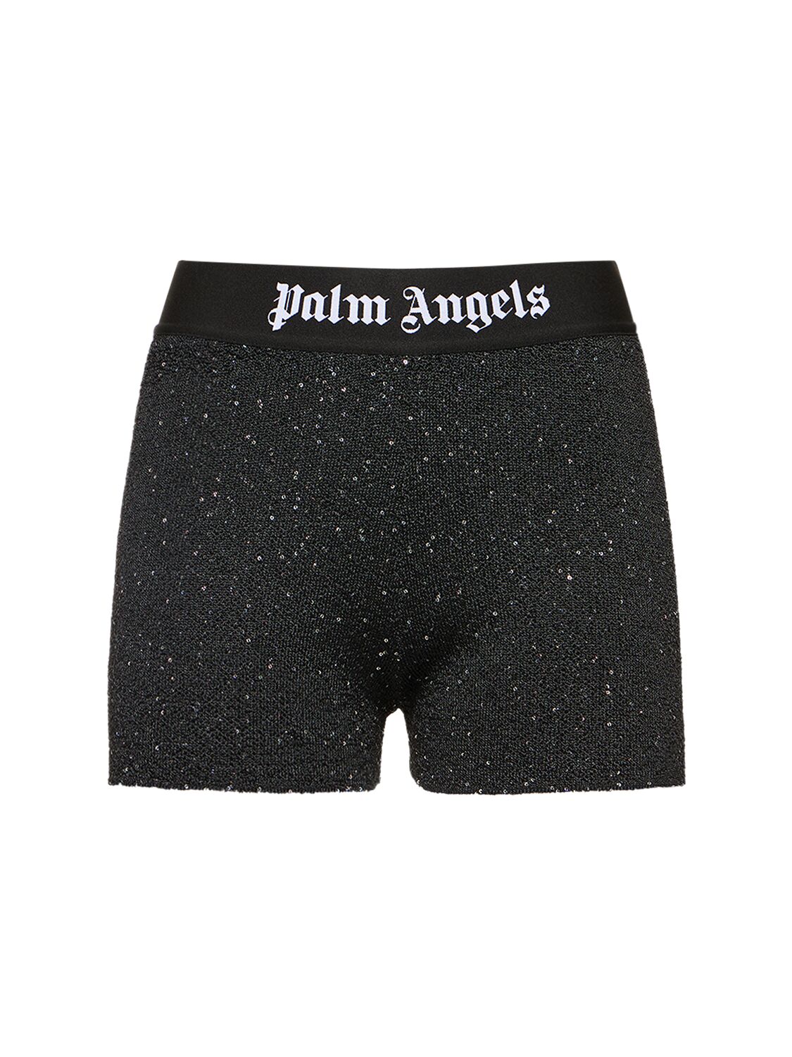 Shop Palm Angels Soiree Viscose Blend Logo Shorts In Black