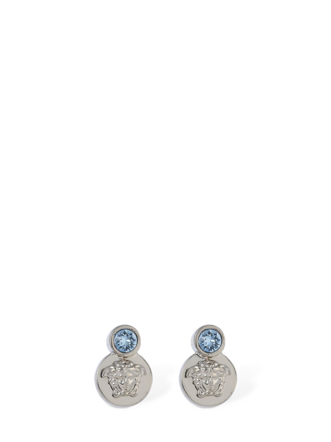 Versace Medusa Crystal Stud Earrings In Silver,blue