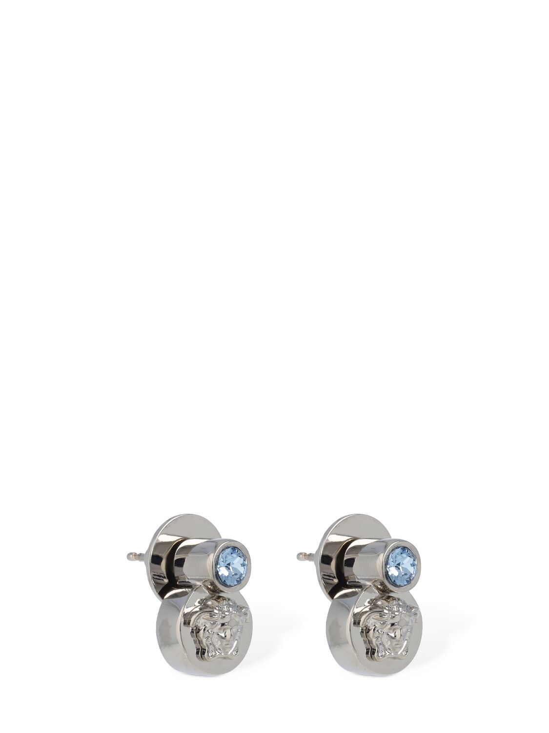 Shop Versace Medusa Crystal Stud Earrings In Silver,blue