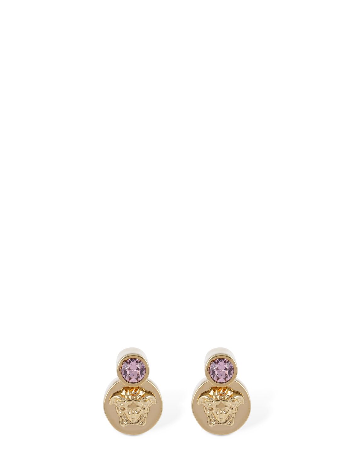 Versace Medusa Crystal Stud Earrings In Gold,pink