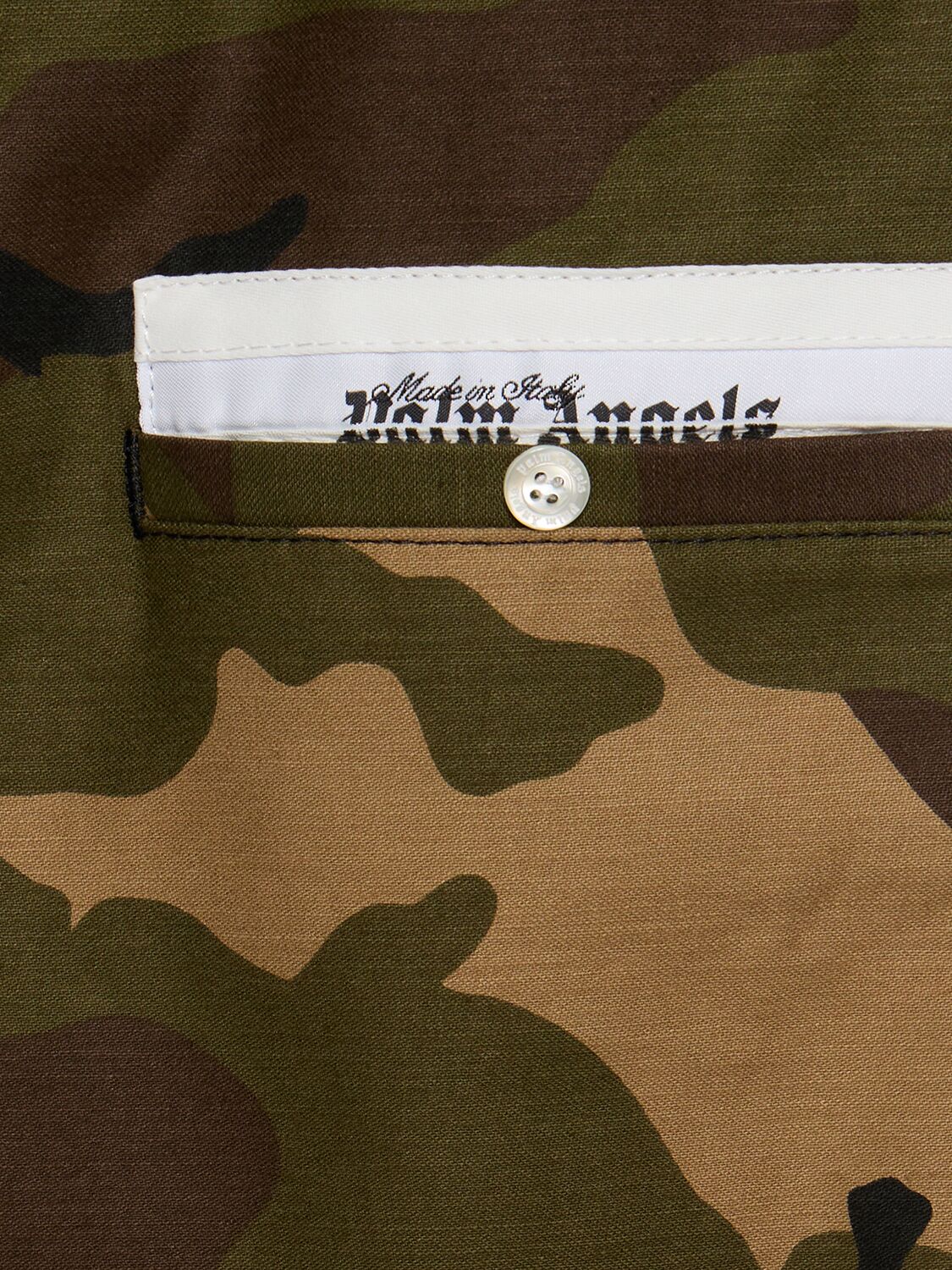 Palm Angels Khaki Camo Curved Logo Lounge Shorts In Green