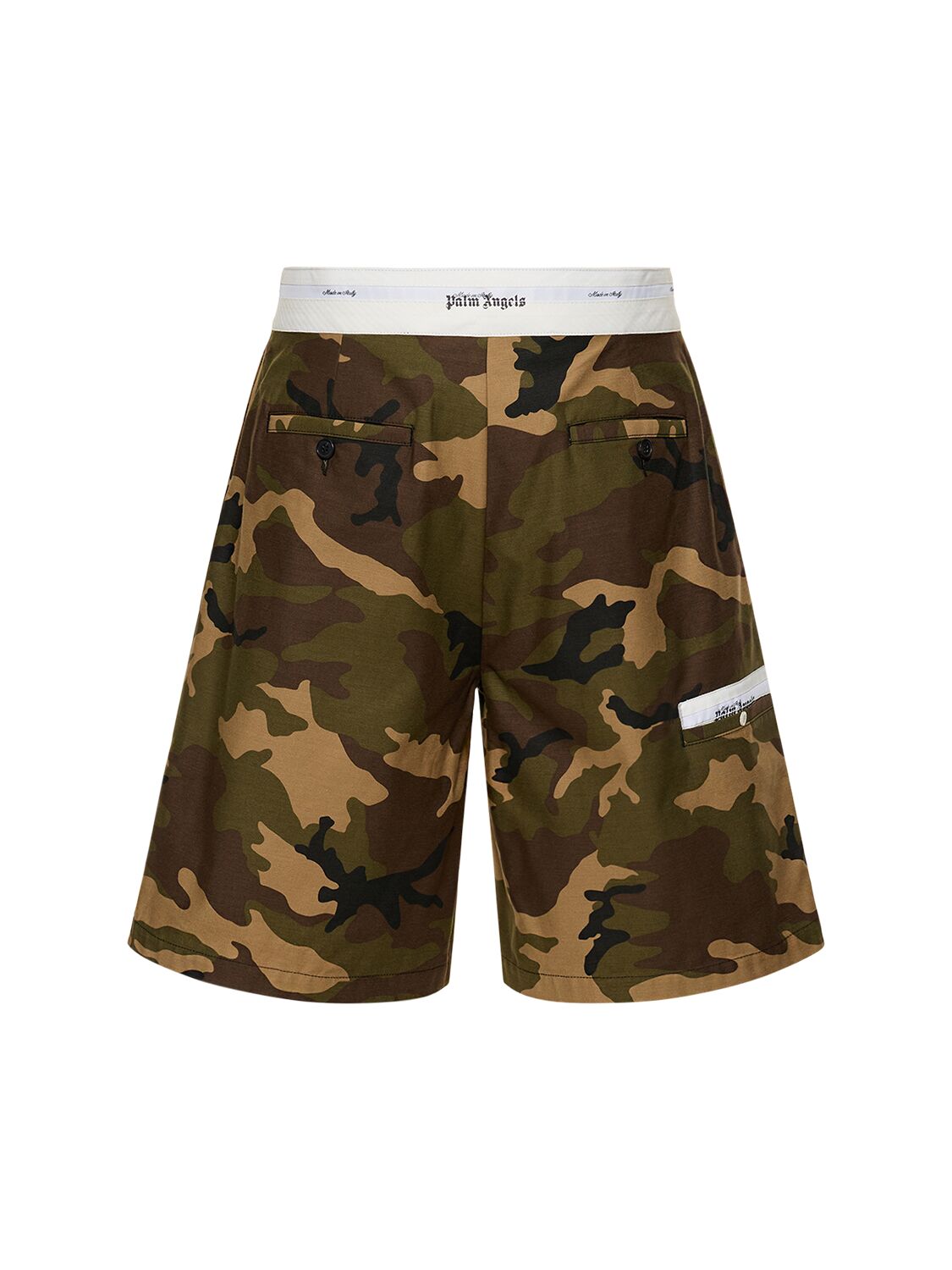 Palm Angels Khaki Camo Curved Logo Lounge Shorts In Green