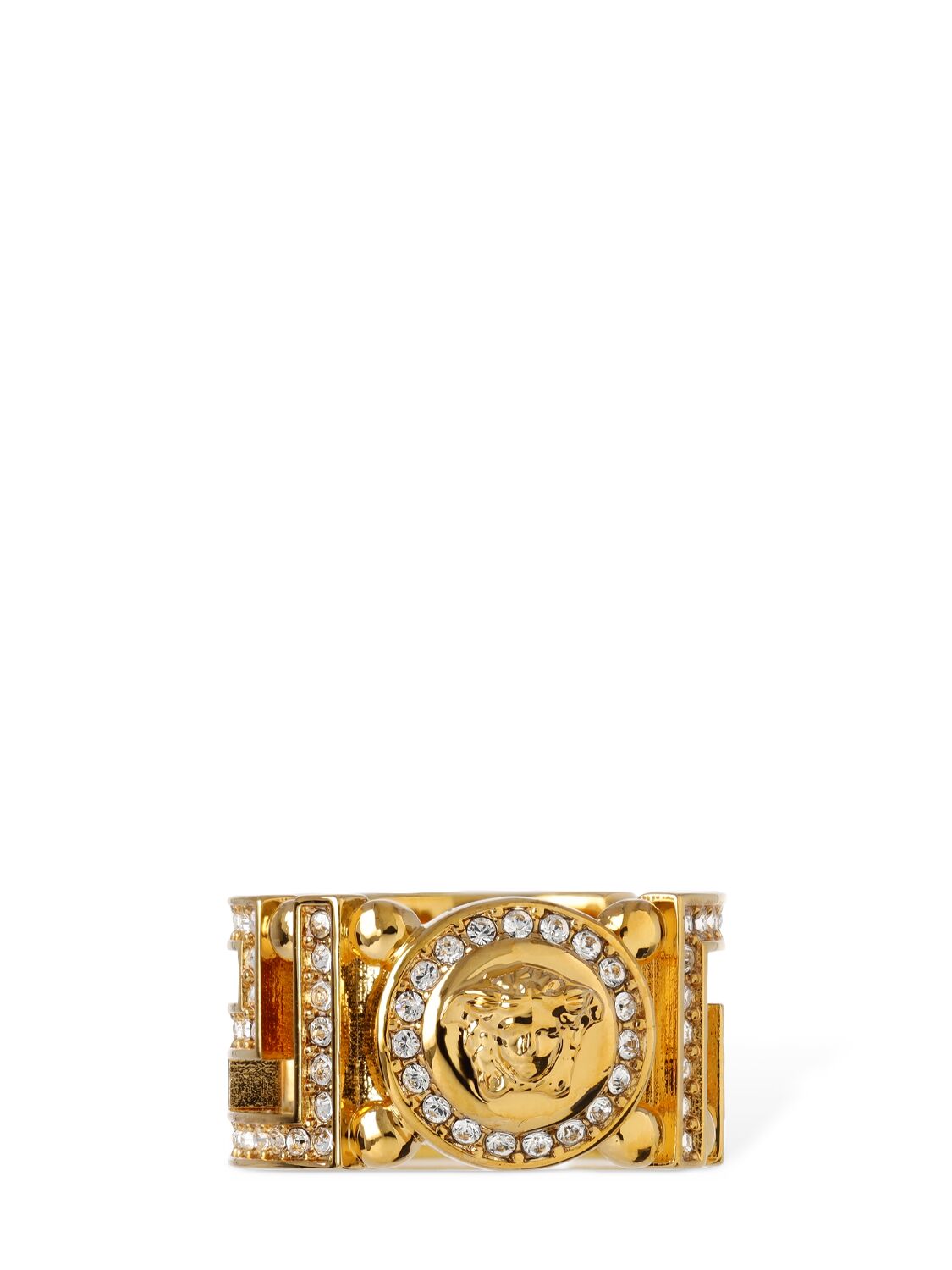 Shop Versace Medusa Crystal Ring In Gold,crystal