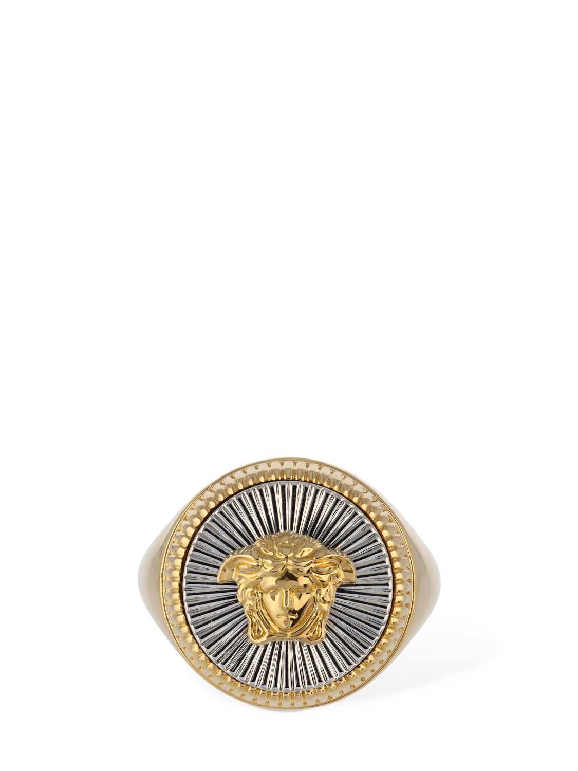 Shop Versace Two-tone Medusa Thick Ring In Silver,gold