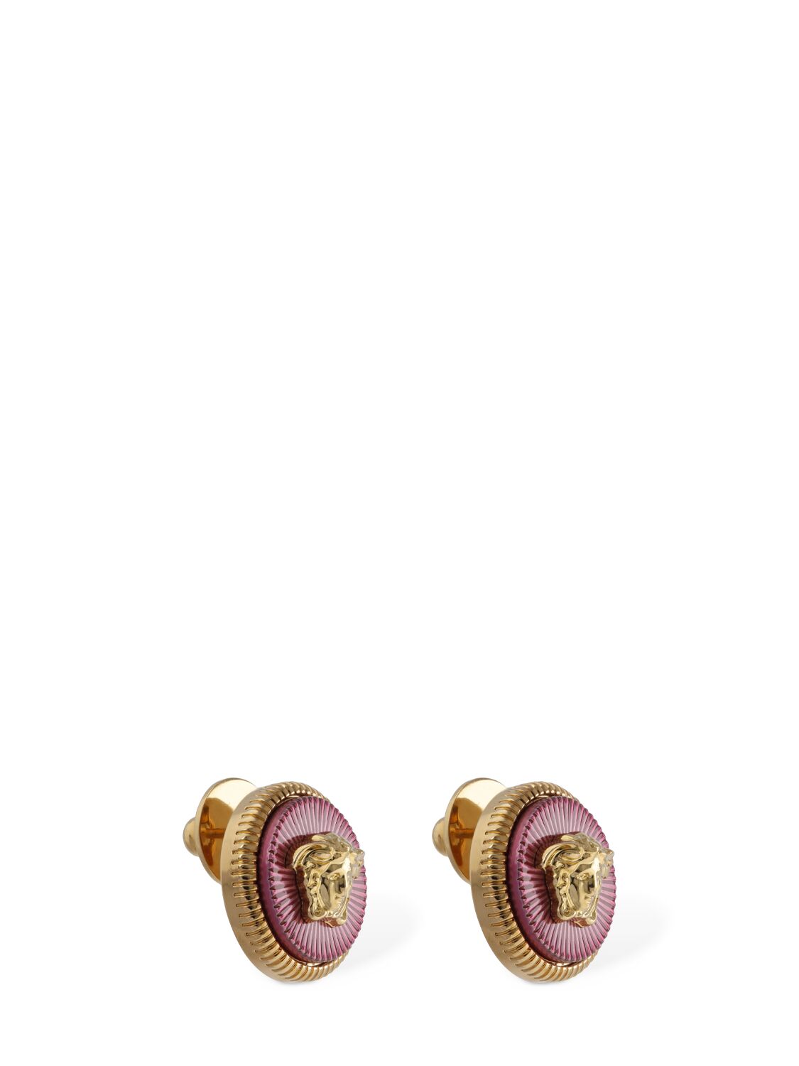Shop Versace Medusa Coin Stud Earrings In Pink,gold