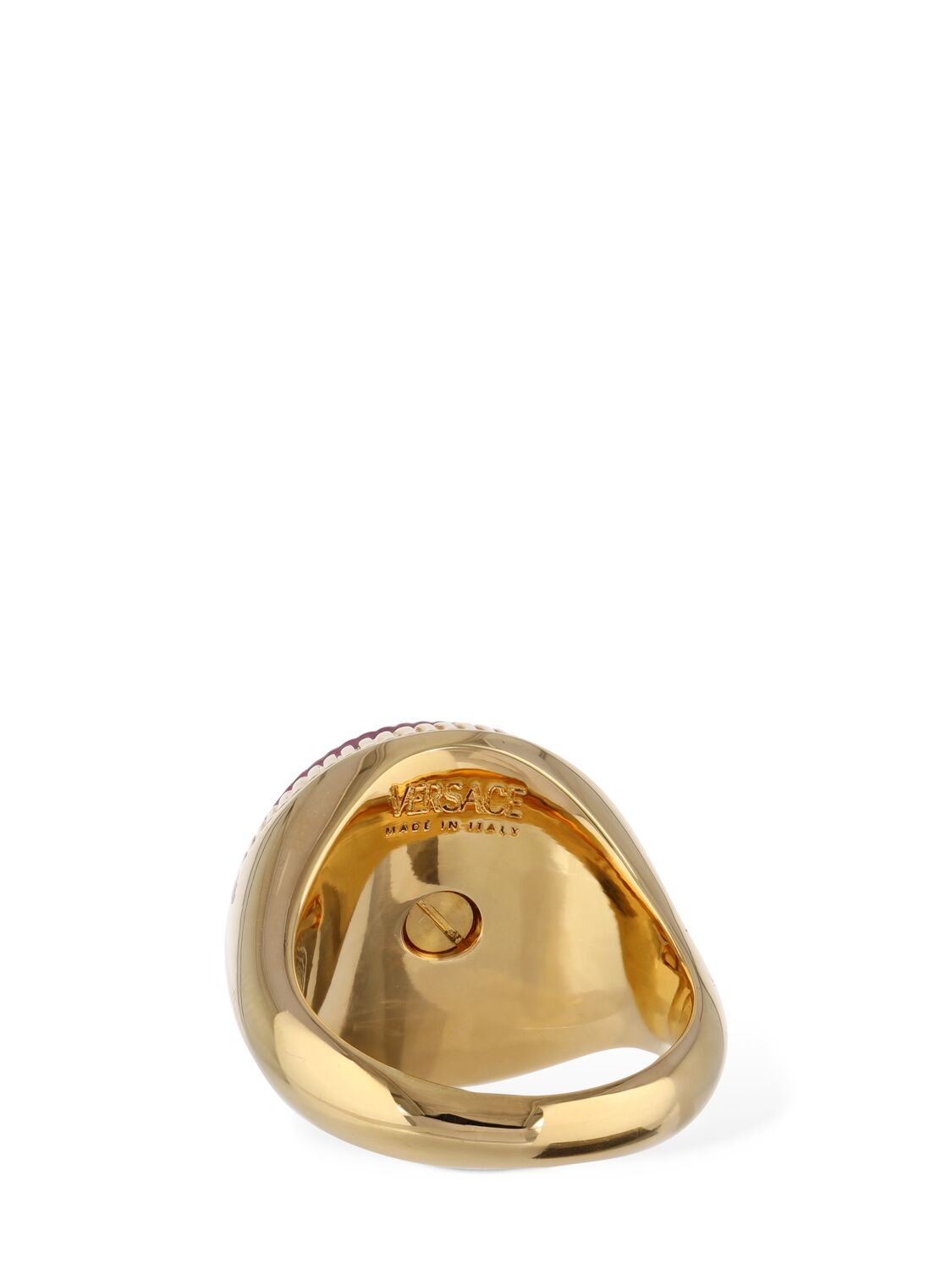 Shop Versace Medusa Thick Enamel Ring In Gold,pink