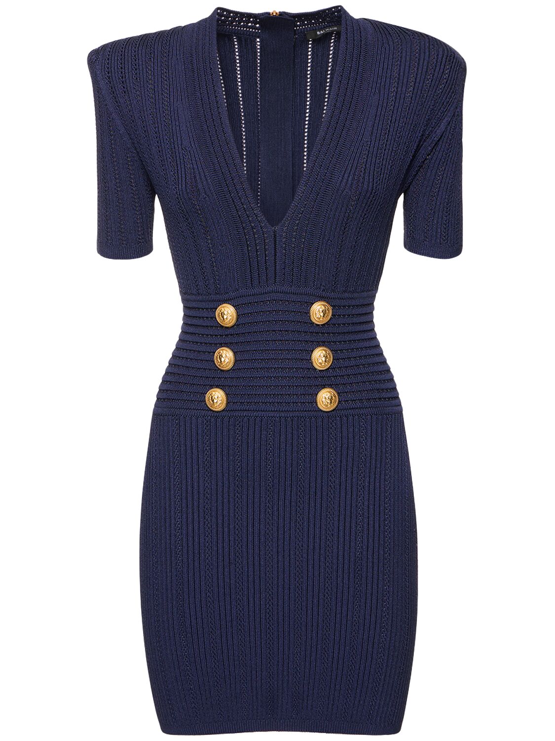 Shop Balmain Viscose Blend Knit Mini Dress In Navy
