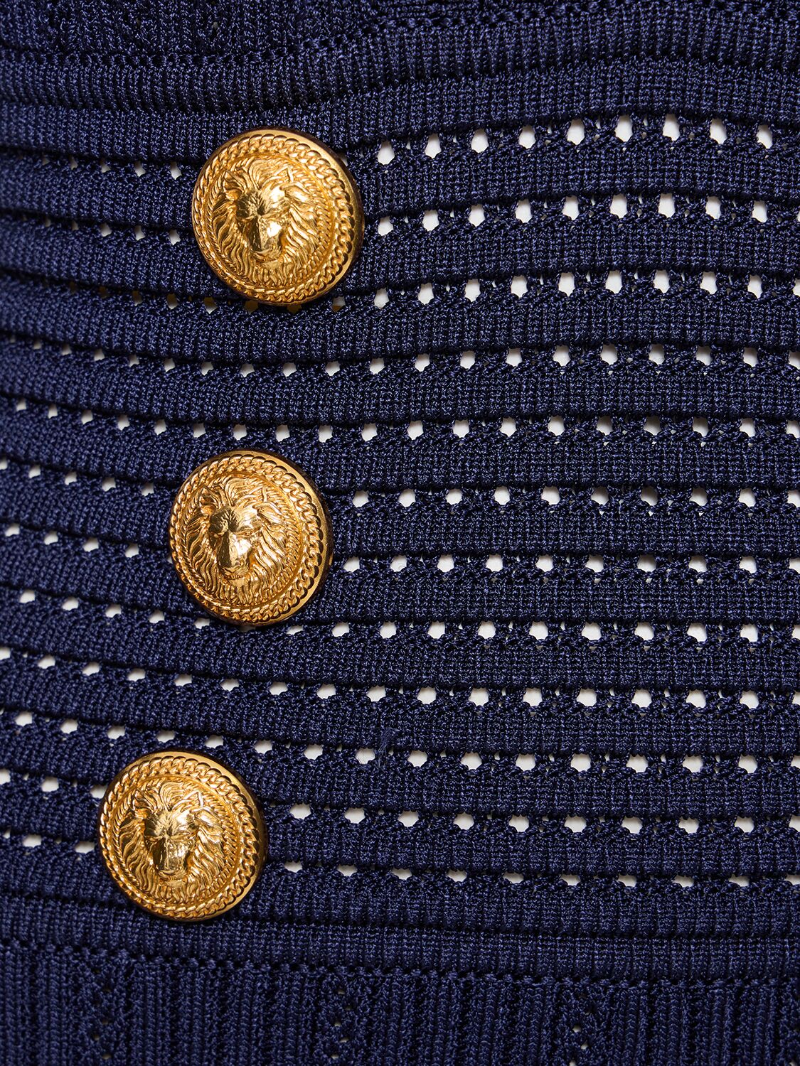 Shop Balmain Viscose Blend Knit Mini Dress In Navy
