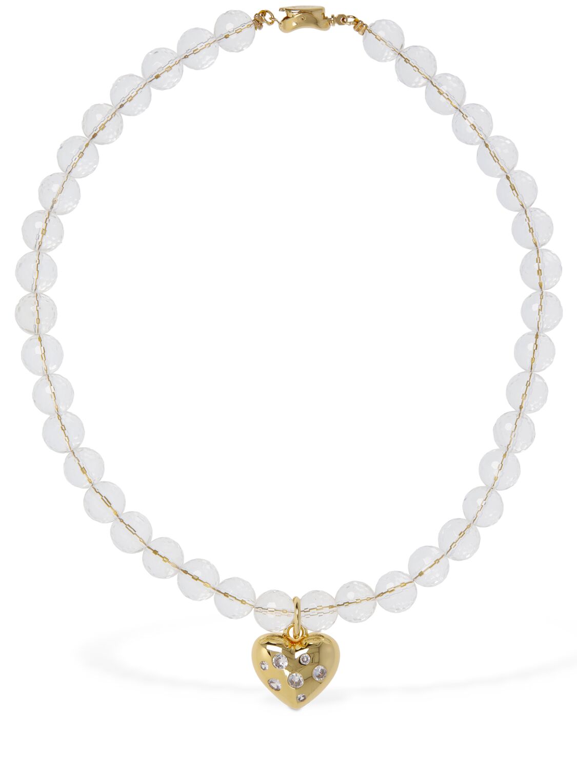 Timeless Pearly Heart Charm Collar Necklace In Gold