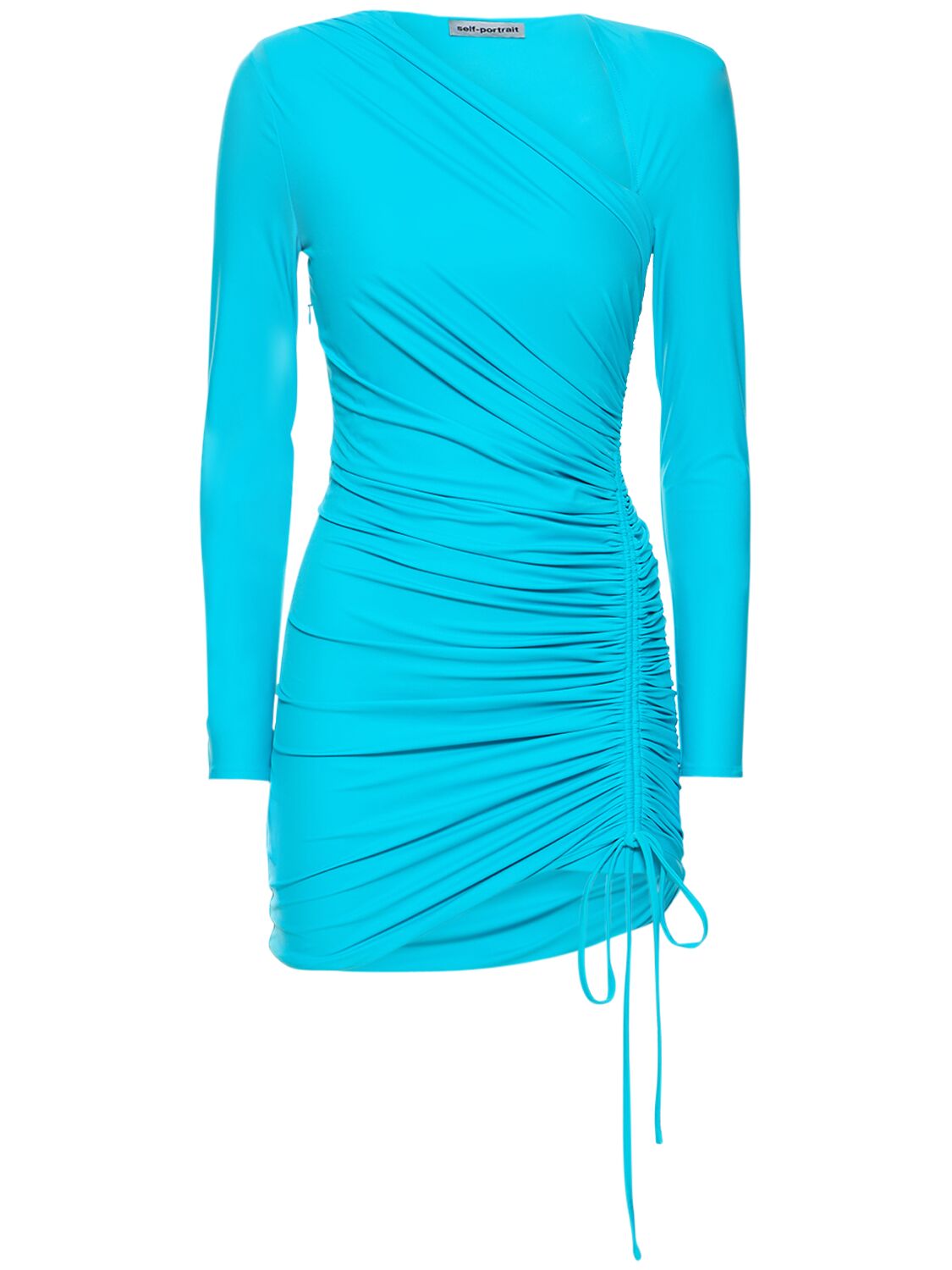 Self-portrait Ruched Jersey Minidress In Blue