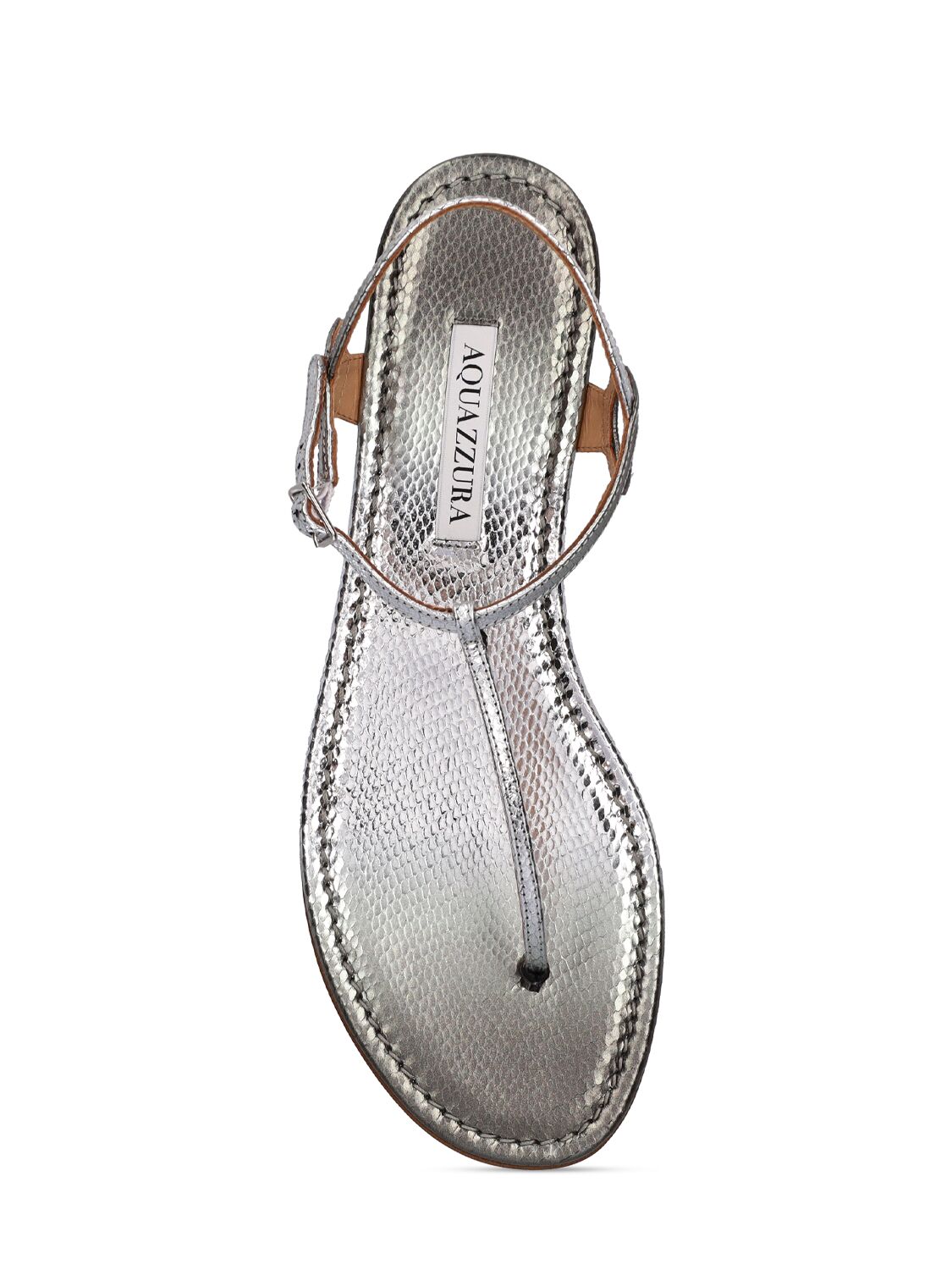 Shop Aquazzura 10mm Almost Bare Leather Flat Sandals In Silver