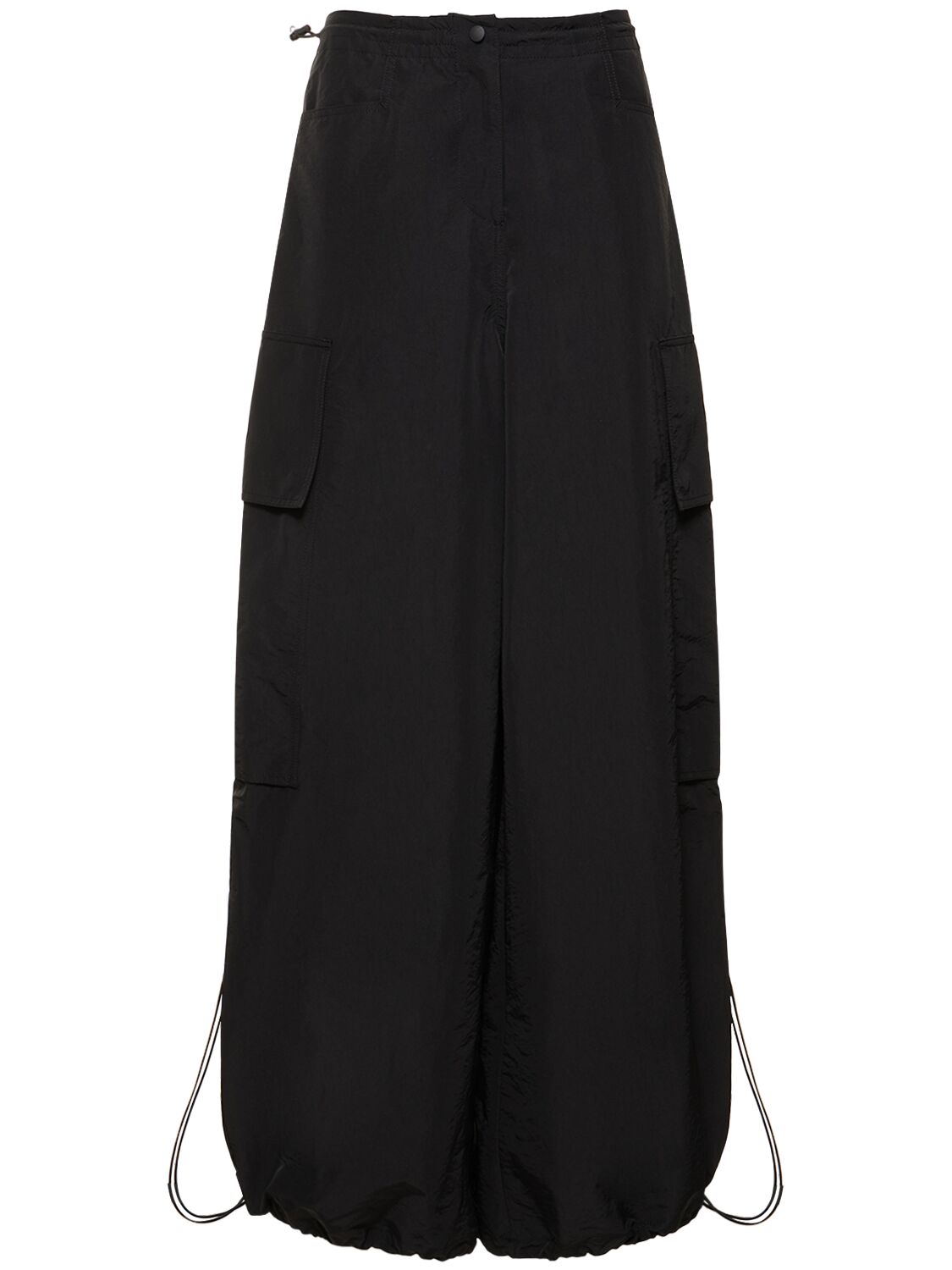 Palm Angels Wide-leg Nylon Parachute Pants With Adjustable Cuffs In Black