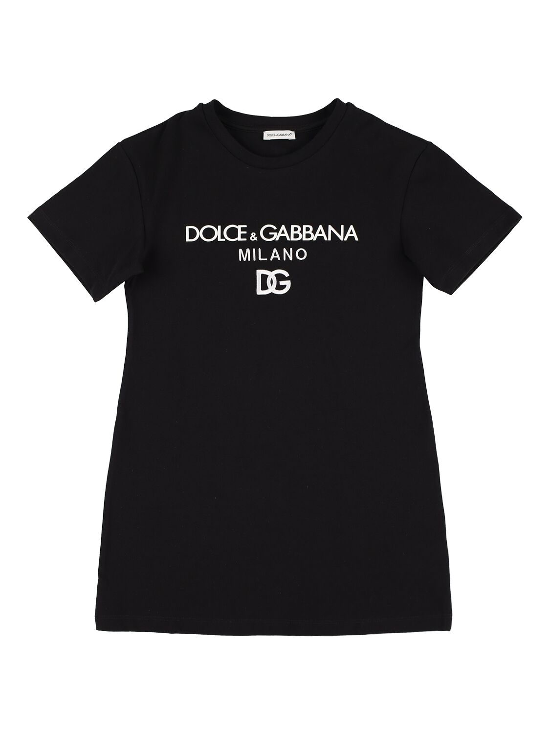 Dolce & Gabbana Kids' Embroidered Logo Stretch Cotton Graphic T-shirt Dress In Black