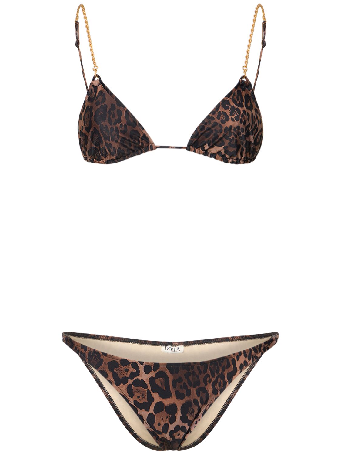 Dolla Paris Dolores Leopard Print Bikini Set W/chain In Brown,multi