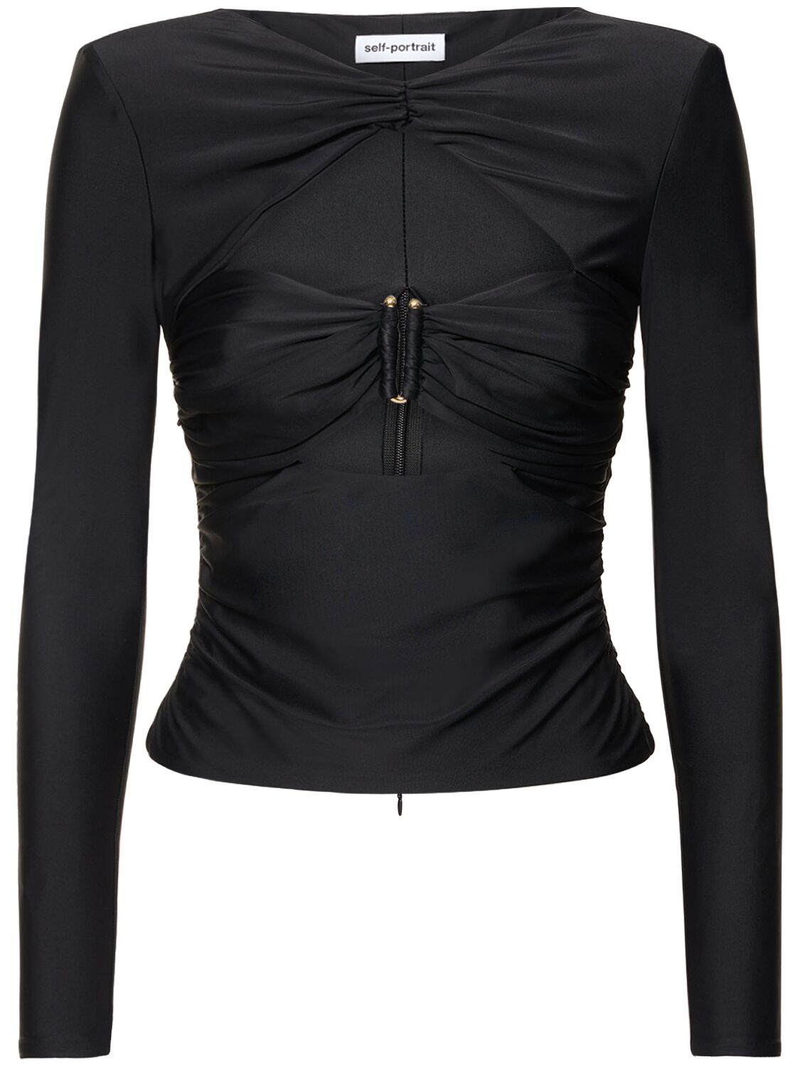 Self-portrait Cutout Ruched-jersey Top In Black