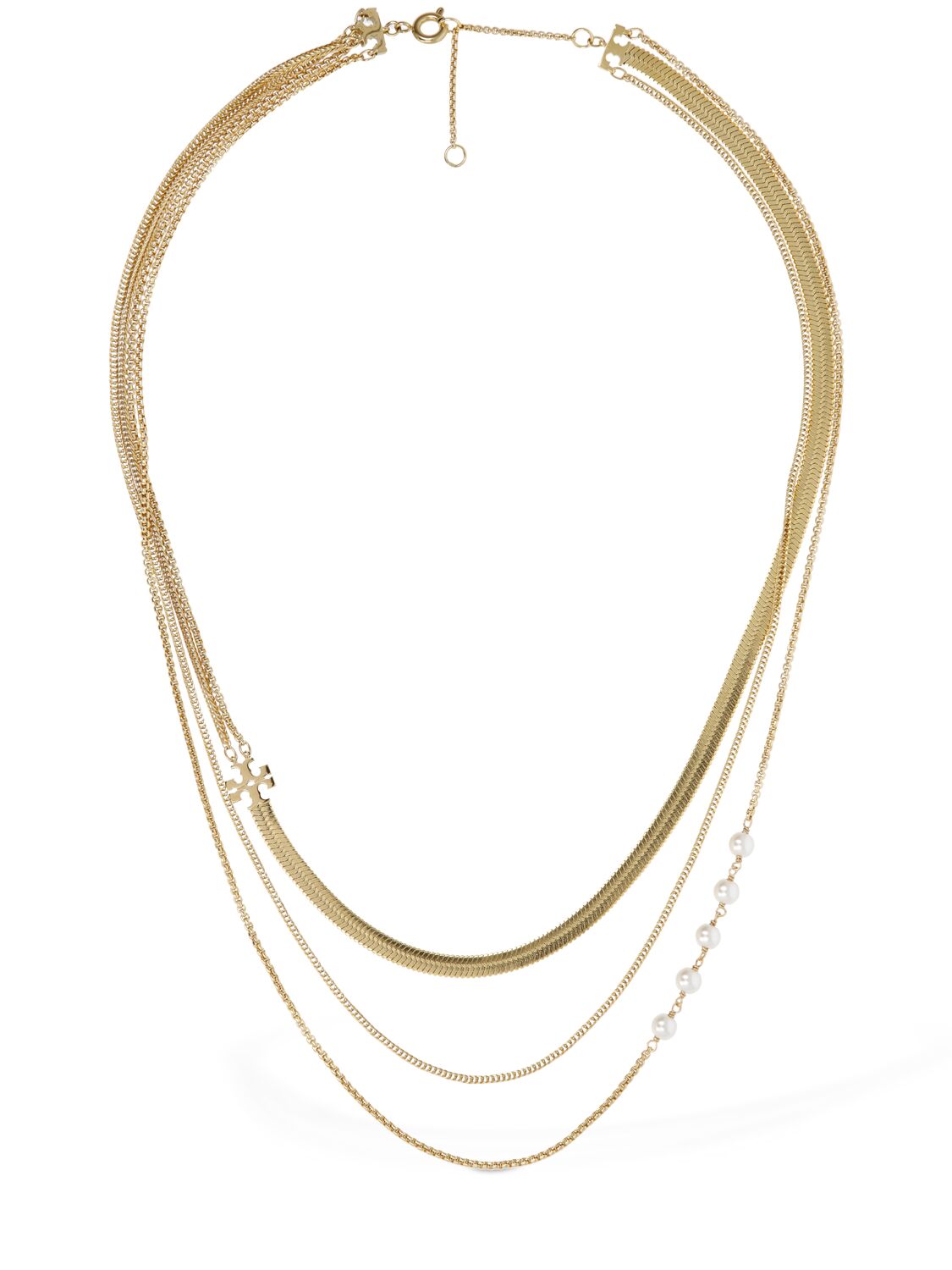 Tory Burch Kira Pearl Layered Necklace In Gold,cream