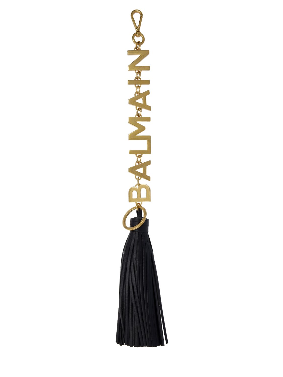 Balmain Leather-tassel Logo Key Chain In Black