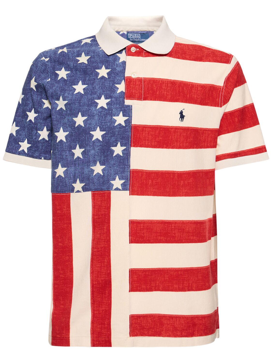 Image of American Flag Cotton Polo Shirt