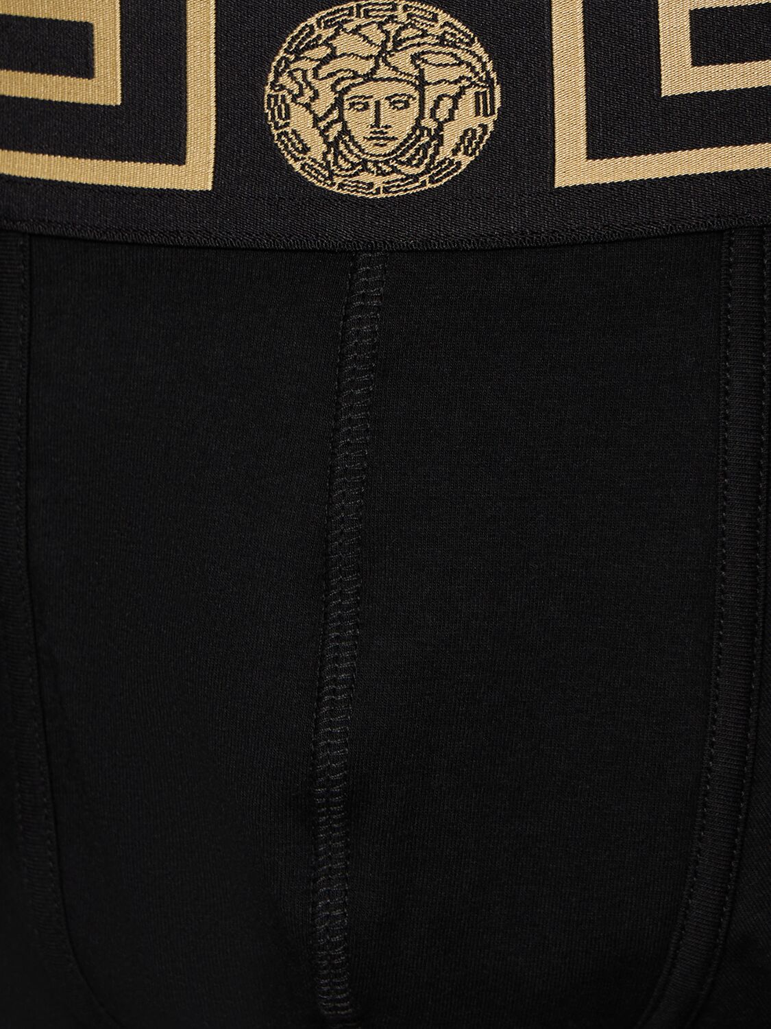 Shop Versace Pack Of 3 Greca Stretch Cotton Boxers In Black,gold