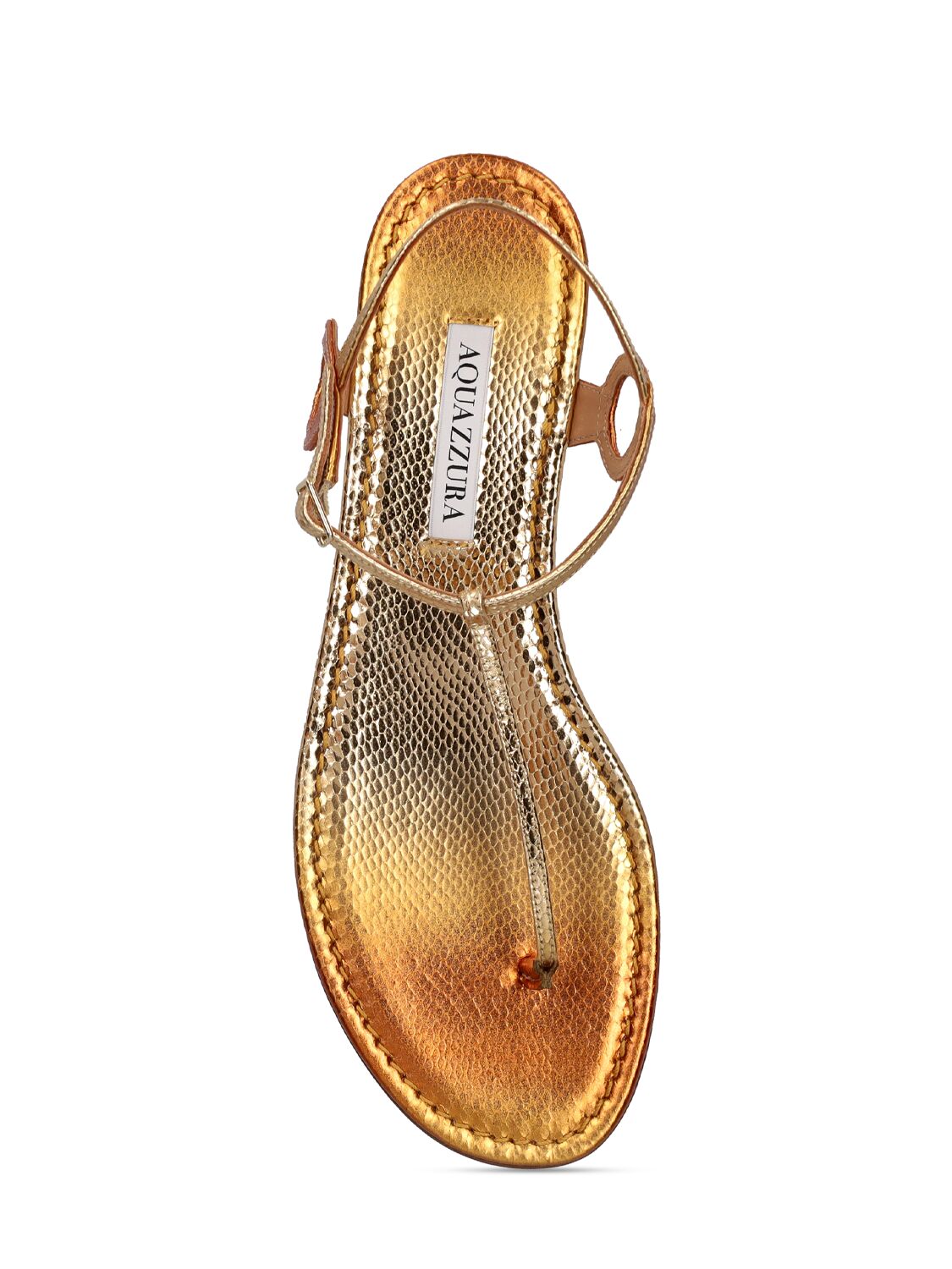 Shop Aquazzura 10mm Almost Bare Leather Flat Sandals In Gold