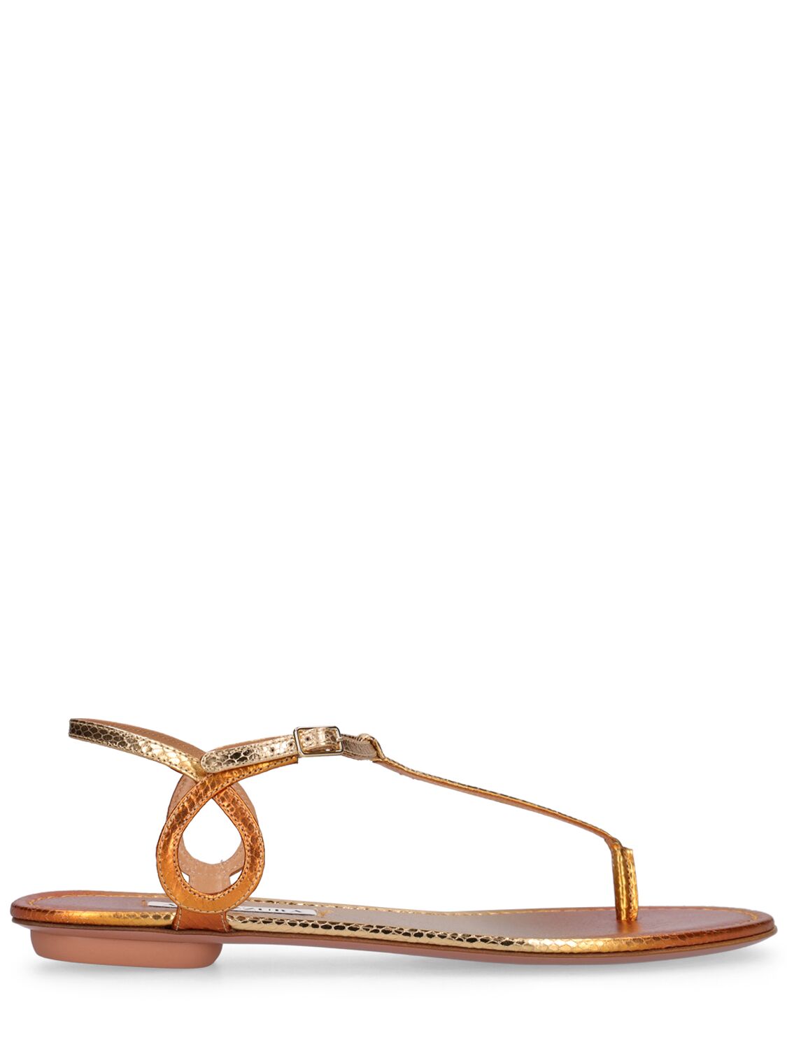 Aquazzura 10mm Almost Bare Leather Flat Sandals In Gold