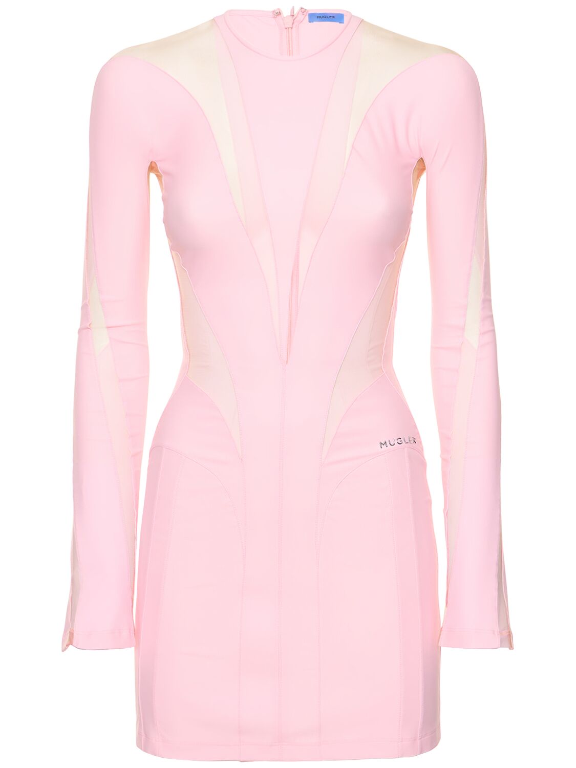 Mugler Lvr Exclusive Jersey & Tulle Mini Dress In Pink,nude 01