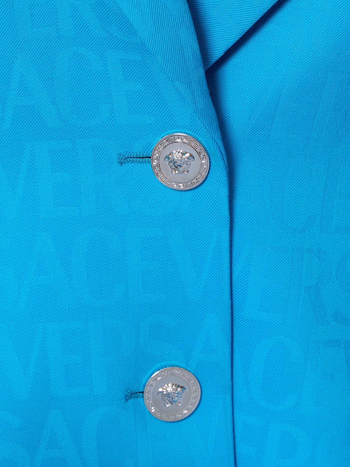 Shop Versace Logo Jacquard Wool Jacket In Blue