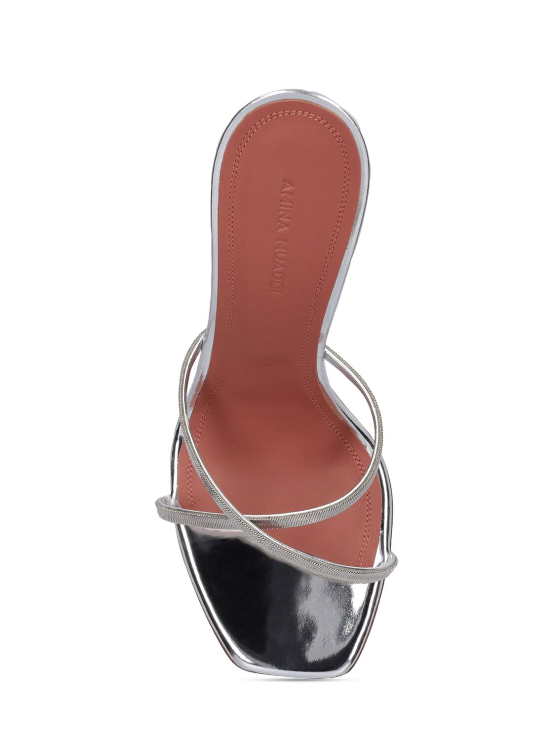 Shop Amina Muaddi 95mm Henson Mirror Leather Sandals In Silver
