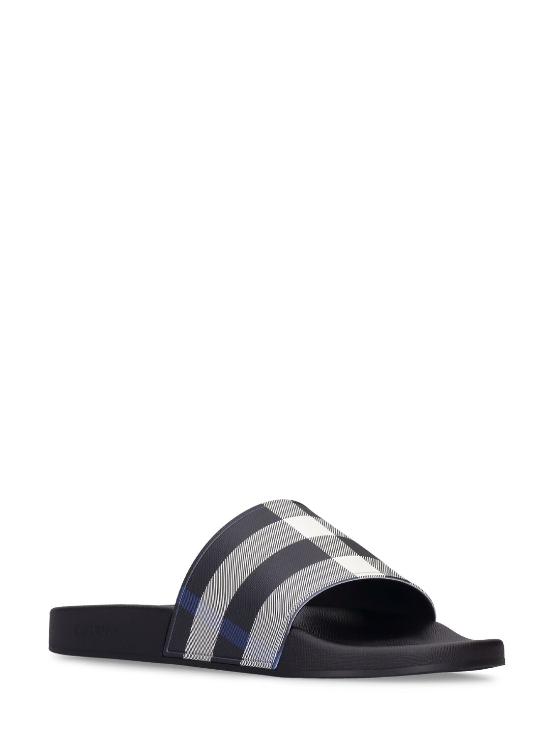 Shop Burberry Furley Check Slide Sandals In White,blue
