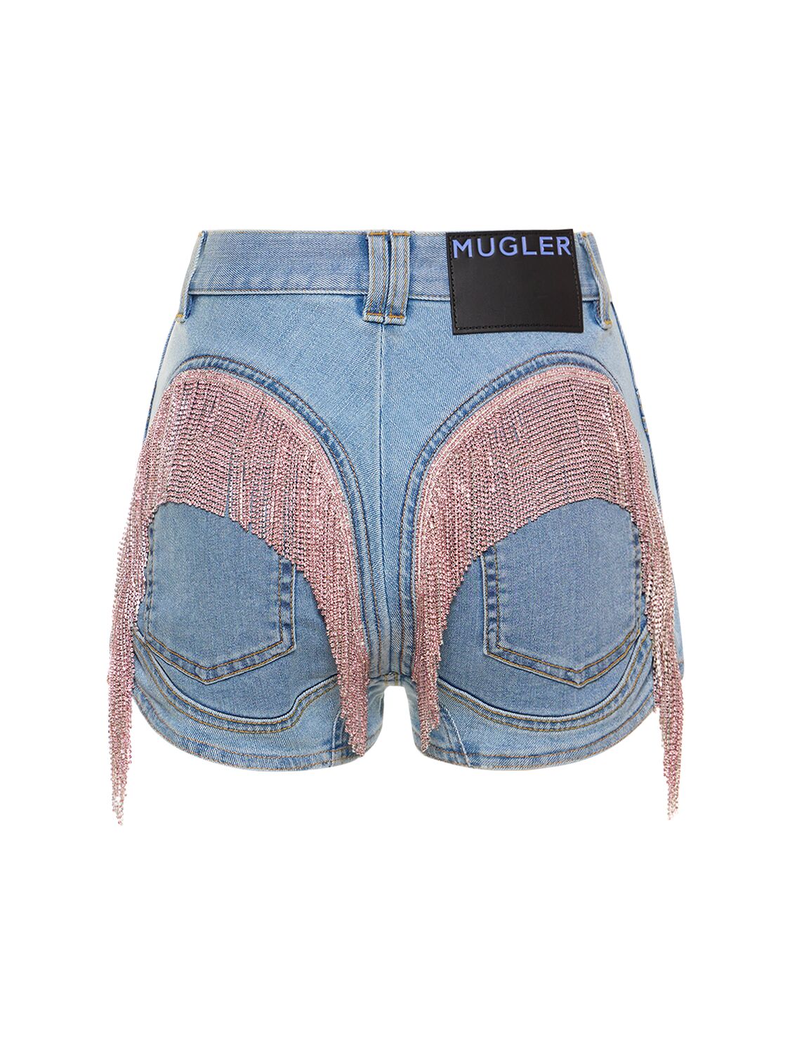 Shop Mugler Lvr Exclusive Fringed Denim Shorts In Pink