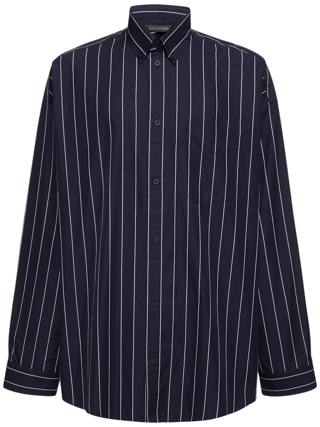 Balenciaga Striped Oversized Cotton Blend Shirt In Navy,weiss