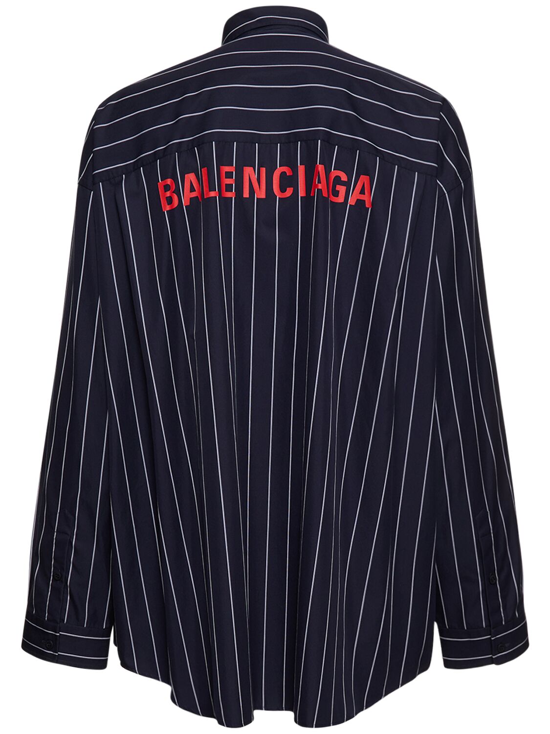 Shop Balenciaga Striped Oversized Cotton Blend Shirt In Navy,weiss