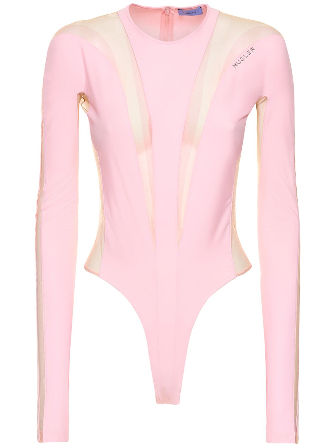 Mugler Lvr Exclusive Jersey & Tulle Bodysuit In Pink,nude 01