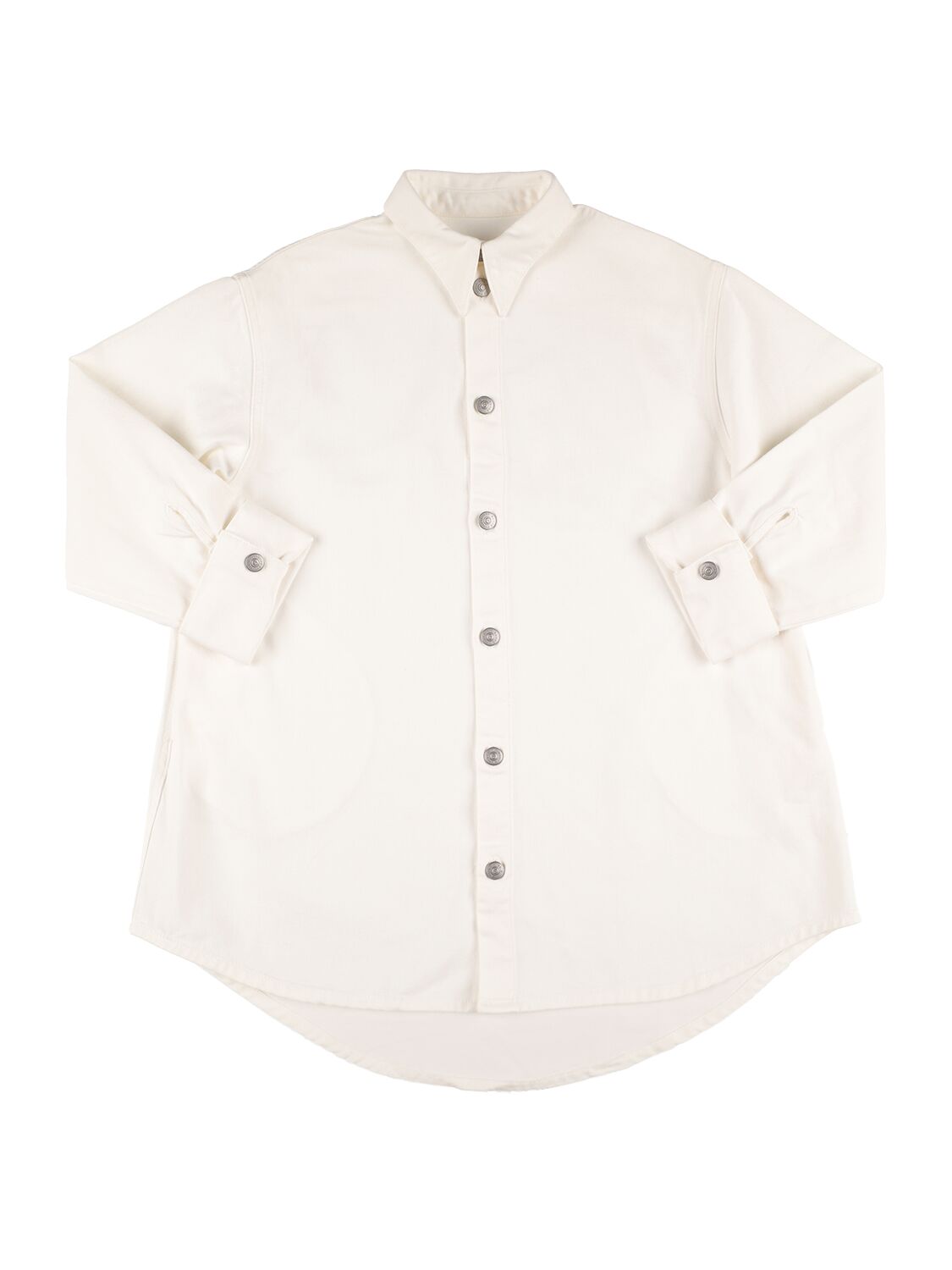 Mm6 Maison Margiela Kids' Logo Print Cotton Poplin Shirt Dress In Off White