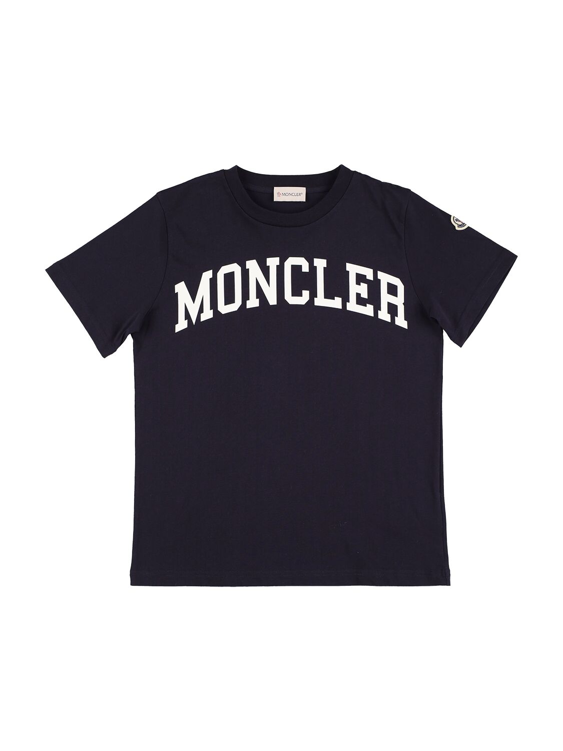 Shop Moncler Printed Cotton Jersey T-shirt In Dunkelblau