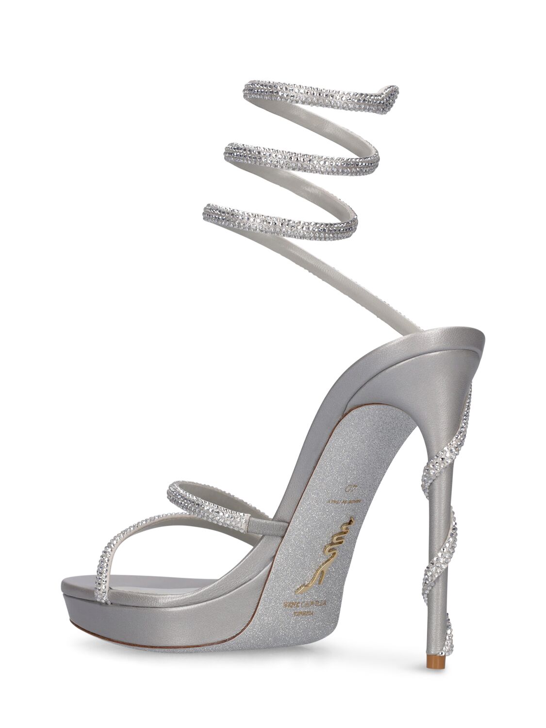 Shop René Caovilla 120mm Margot Satin & Crystals Sandals In Silver