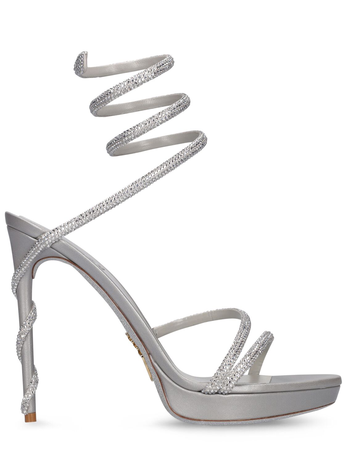 René Caovilla 120mm Margot Satin & Crystals Sandals In Silver
