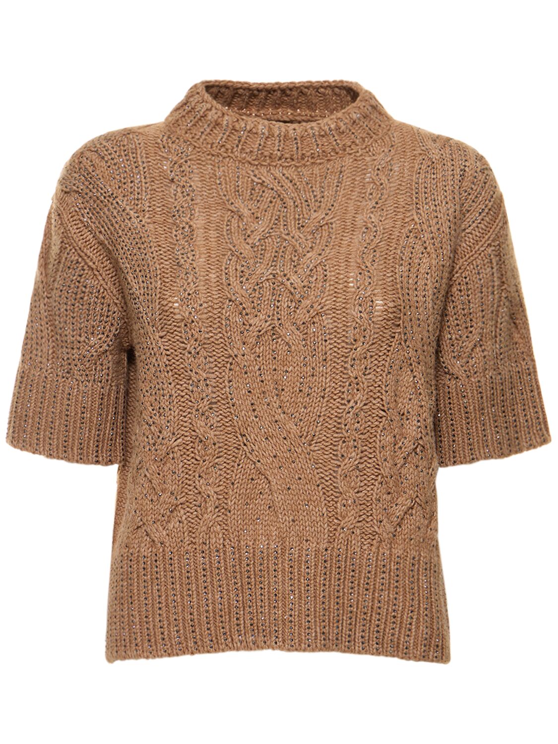 Cable Knit Wool Blend Sweater – WOMEN > CLOTHING > KNITWEAR